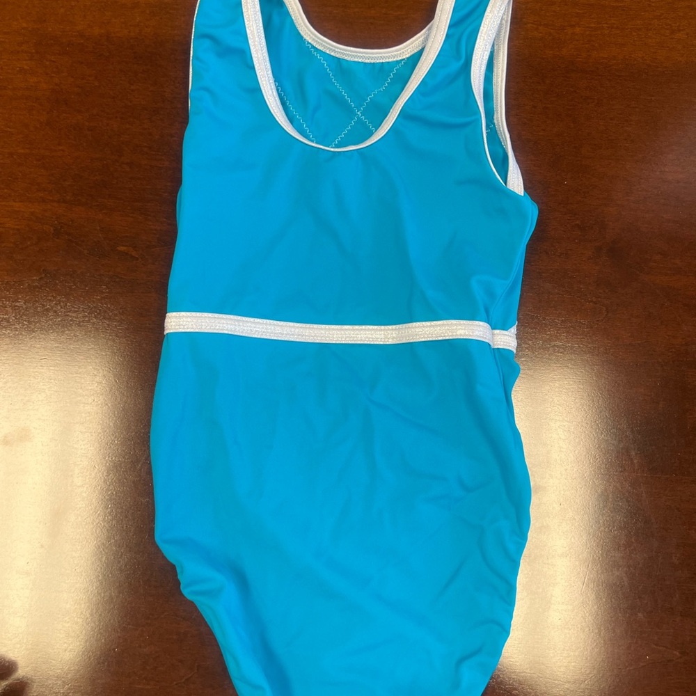 GK Turquoise Leotard with Silver Trim - Picture 2 of 3